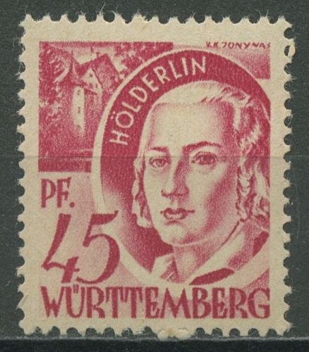 Franz. Zone: Württemberg 1947 Hölderlin Type I grobkörn. Gummi, 9 v w I postfr.
