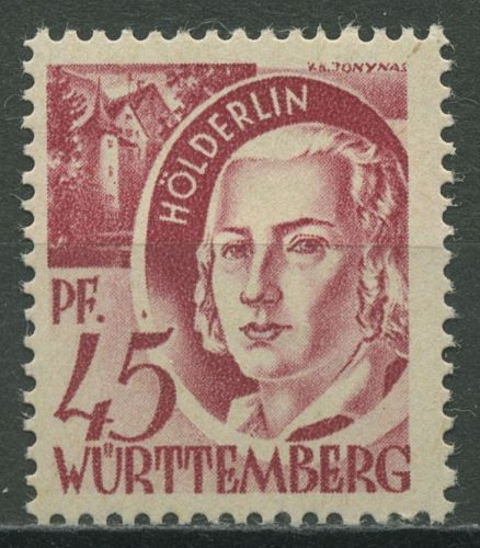 Franz. Zone: Württemberg 1947 Hölderlin Type I grobkörn. Gummi, 9 v w II postfr.