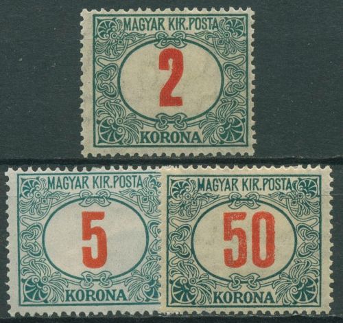 Ungarn 1922 Portomarken Ziffern im Jugendstilrahmen P 79/81 mit Falz