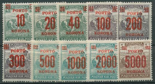Ungarn 1923/24 Portomarken Schnitter P 82/91 mit Falz