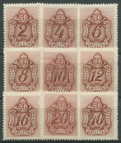 Ungarn 1941 Portomarken Ziffern und Wappen P 135/43 mit Falz