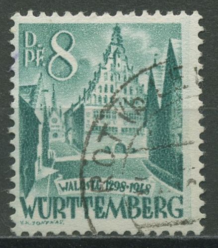 Französische Zone: Württemberg 1948 Waldsee Rathaus Type II, 16 y II gestempelt