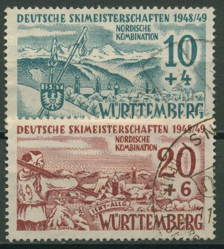 Französische Zone: Württemberg 1949 Dt. Skimeisterschaften 38/39 y gestempelt