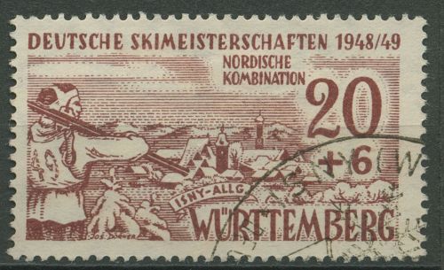Franz. Zone: Württemberg 1949 Dt. Skimeisterschaften 39 y gestempelt geprüft