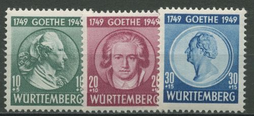 Französische Zone: Württemberg 1949 Johann Wolfgang von Goethe 44/46 mit Falz
