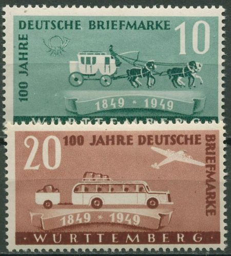Französische Zone: Württemberg 1949 100 Jahre dt. Briefmarken 49/50 mit Falz