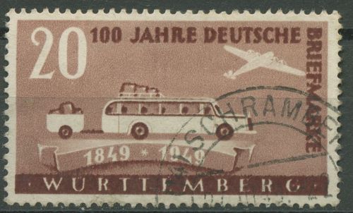 Franz. Zone: Württemberg 1949 100 Jahre dt. Briefmarken Type I, 50 I gestempelt