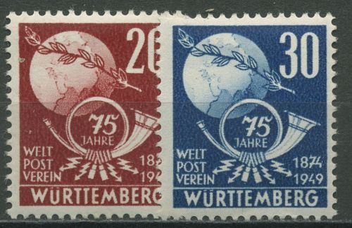 Französische Zone: Württemberg 1949 75 Jahre Weltpostverein UPU 51/52 mit Falz