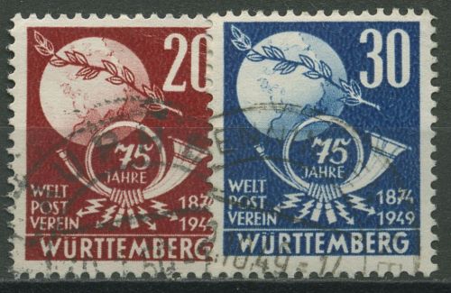 Französische Zone: Württemberg 1949 75 Jahre Weltpostverein UPU 51/52 gestempelt