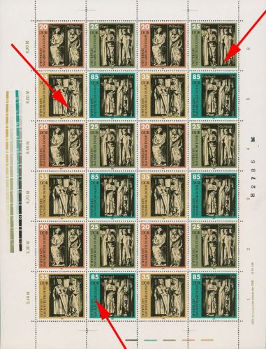 DDR 1983 Naumburger Dom 2808/11 ZD-Bogen mit 3 Plattenfehlern postfrisch