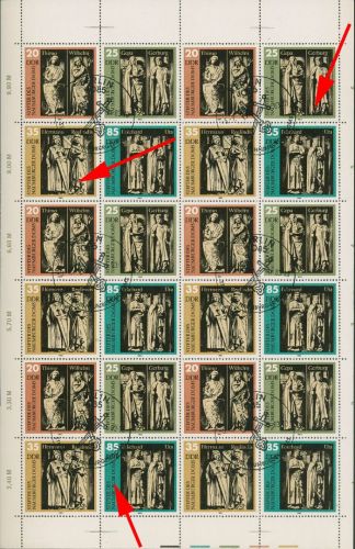 DDR 1983 Naumburger Dom 2808/11 ZD-Bogen mit 3 Plattenfehlern mit Sonderstempel