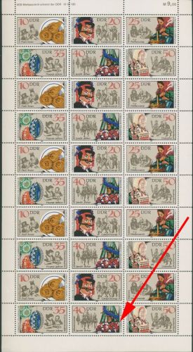 DDR 1982 Volksbräuche 2716/21 ZD-Bogen mit Plattenfehler postfrisch