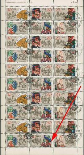 DDR 1982 Volksbräuche 2716/21 ZD-Bogen mit Plattenfehler mit Sonderstempel
