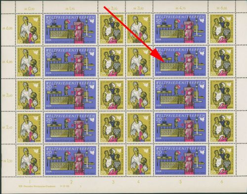 DDR 1969 Weltfriedenstreffen 1478/80 ZD-Bogen DV 1 mit Plattenfehler postfrisch