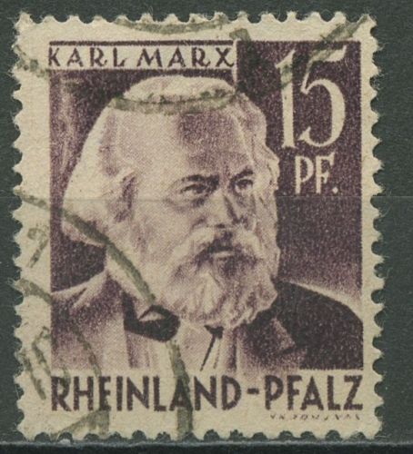 Französische Zone: Rheinland-Pfalz 1947 Karl Marx Type II, 5 v v II gestempelt