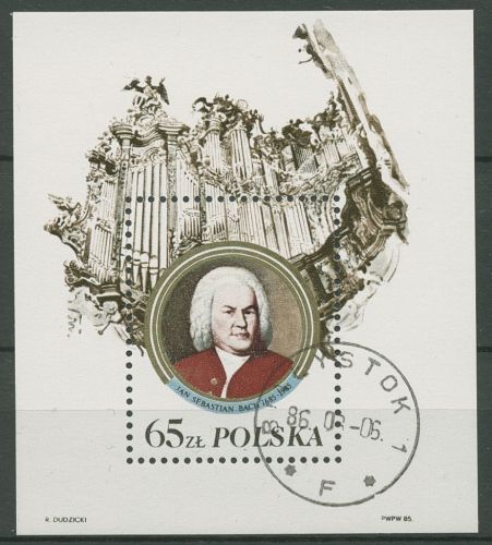 Polen 1985 300. Geburtstag Johann Sebastian Bach Block 97 I. gestempelt (C93340)
