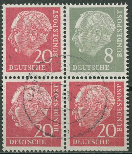 Bund 1960 Heuss (WZ lg.) Zusammendruck S 49 Y I im 4er-Block gestempelt geprüft