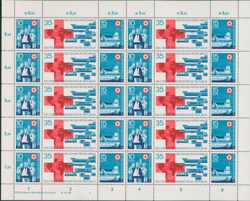 DDR 1972 Rotes Kreuz der DDR 1789/91 ZD-Bogen DV 3 postfrisch