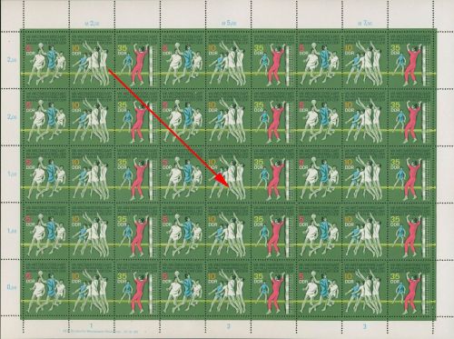 DDR 1974 Hallenhandball-WM Plattenfehler 1928/30 ZD-Bogen DV 1 postfrisch