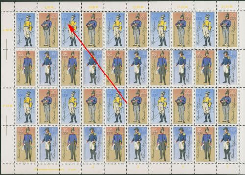 DDR 1986 Postuniformen mit Plattenfehler 2997/3000 ZD-Bogen DV 1 postfrisch