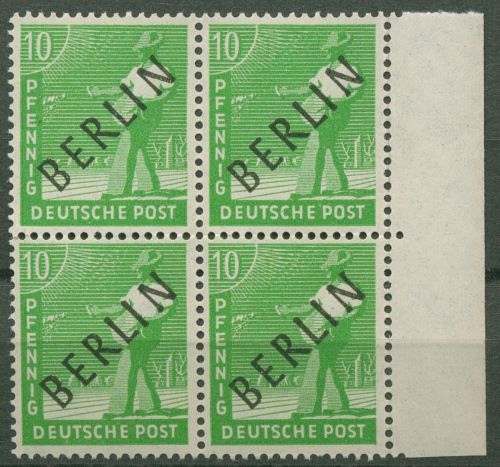 Berlin 1948 Schwarzaufdruck Bogenmarken 4 a 4er-Block postfrisch