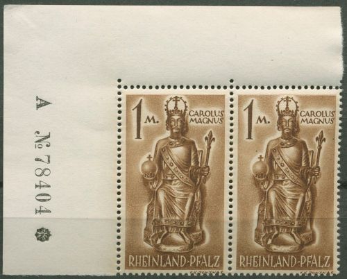 Franz. Zone: Rheinl.-Pfalz 1947 Typenpaar 15 y v I+II Ecke Bg.-Nr. postfr. gepr.