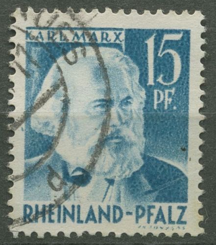 Franz. Zone: Rheinland-Pfalz 1948 Karl Marx Type I, 21 yb I gestempelt geprüft