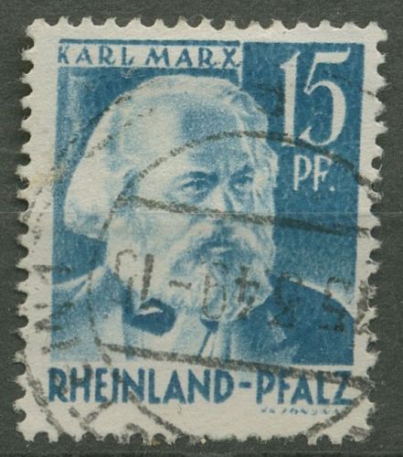 Franz. Zone: Rheinland-Pfalz 1948 Karl Marx Type I, 21 yb II gestempelt geprüft
