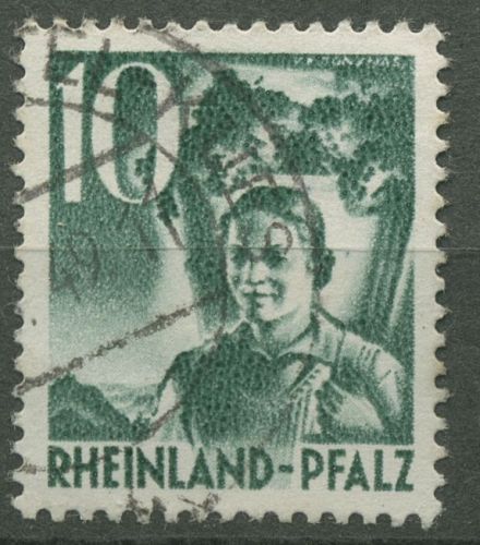 Franz. Zone Rheinland-Pfalz 1948 Winzerin Type III, 37 yb III gestempelt geprüft