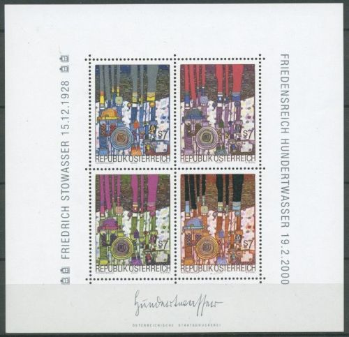 Österreich 2000 Gemälde Friedensreich Hundertwasser Block 15 postfrisch (C16484)