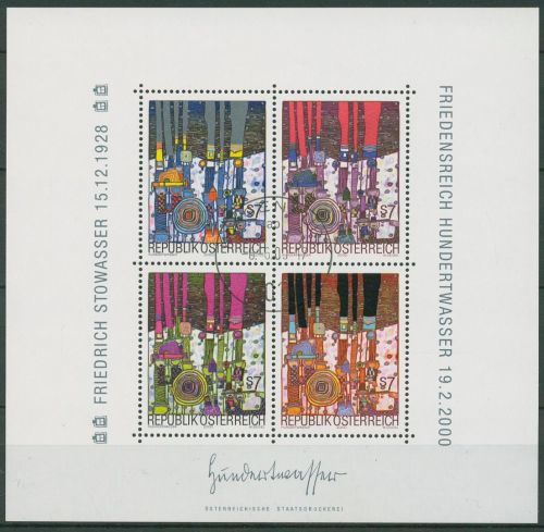 Österreich 2000 Gemälde Friedensreich Hundertwasser Block 15 gestempelt (C16485)