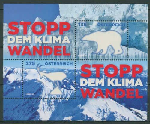 Österreich 2021 Klimaschutz Eisbär Steinbock Block 130 postfrisch (C67007)