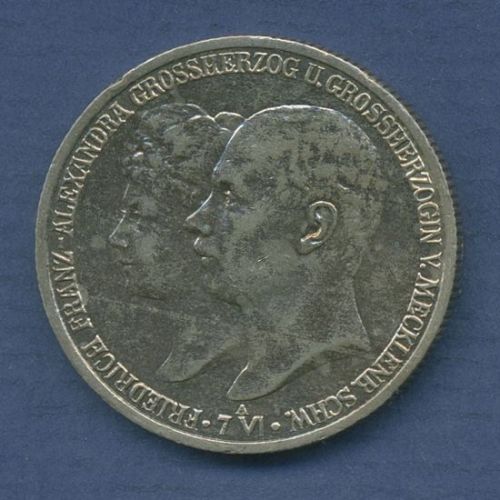 Mecklenburg-Schwerin 2 Mark 1904 A, Hochzeit, J 86, vz (m6910)