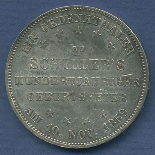 Frankfurt Stadt Taler 1859 Schillers 100. Geburtstag, J 50 vz+ kl.Kratzer (m6904)