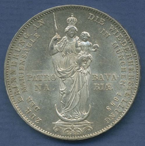 Bayern Doppelgulden 1855 Mariensäule, Maximilian II., J 84 vz/st (m6908)
