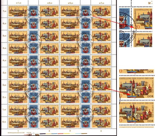 DDR 1978 Briefmarkenausstellung, 2 Plattenfehler 2343/44 ZD-Bogen DV 1 mit SST
