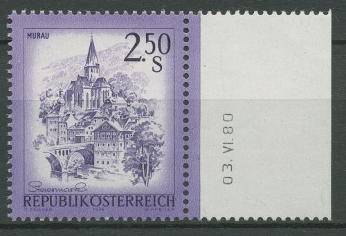 Österreich 1974 Sehenswürdigkeiten 1441 Seitenrand rechts, Druckdatum postfrisch