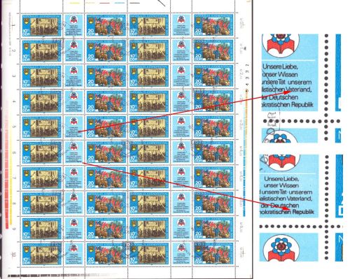 DDR 1979 Jugendfestival mit 2 Plattenfehlern 2426/27 ZD-Bogen mit Sonderstempel