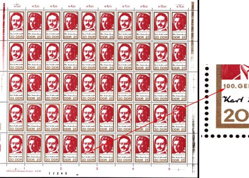 DDR 1971 Liebknecht Luxemburg mit Plattenfehler 1650/51 ZD-Bogen postfrisch