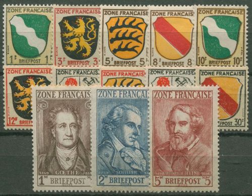 Französische Zone: Allgemeine Ausgabe 1945/46 Wappen und Dichter 1/13 mit Falz