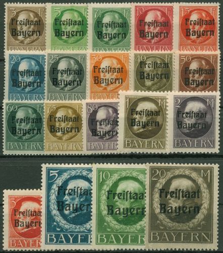 Bayern 1919 König Ludwig III. mit Aufdruck: Freistaat Bayern 152/70 A mit Falz