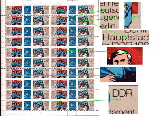 DDR 1981 Parlament der FDJ, 5 Plattenfehler 2609/10 ZD-Bogen DV 3 postfrisch