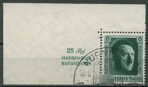 Deutsches Reich 1937 A. Hitler Einzelmarke 650 Ecke 1 aus Block 11 gestempelt