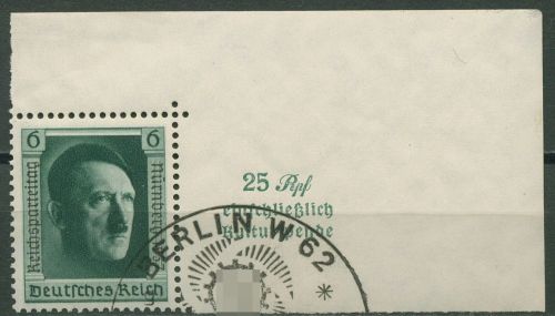 Deutsches Reich 1937 A. Hitler Einzelmarke 650 Ecke 2 aus Block 11 gestempelt