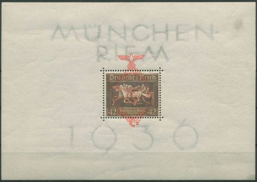 Deutsches Reich 1937 Galopprennen Das Braune Band Block 10 mit Falz