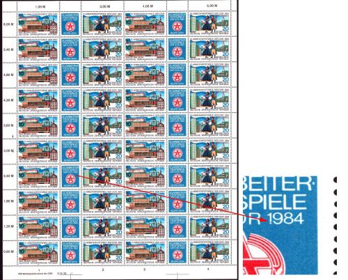 DDR 1984 Arbeiterfestspiele mit Plattenfehler 2880/81 ZD-Bogen DV 1 mit SST