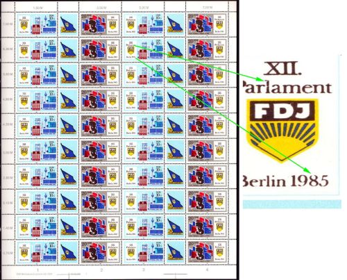 DDR 1985 Parlament der FDJ mit Plattenfehler 2947/48 ZD-Bogen DV 1 postfrisch