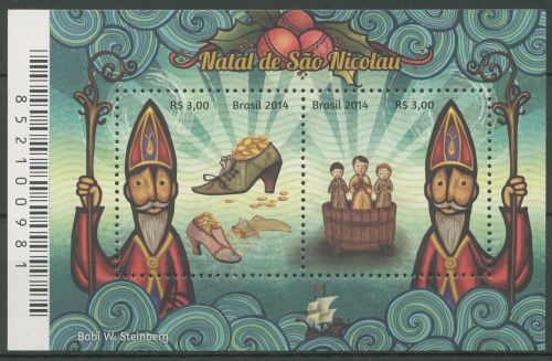 Brasilien 2014 Weihnachten Heiliger Nikolaus Block 170 postfrisch (C67026)