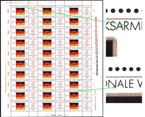 DDR 1986 Nationale Volksarmee mit Plattenfehler 3001 ZD-Bogen DV 1 postfrisch