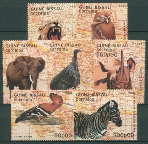 Guinea-Bissau 1988 Tiere Elefant Zebra Wiedehopf 982/88 postfrisch
